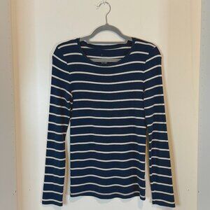 A New Day Navy Blue & White Striped Long Sleeve Top | Size Small